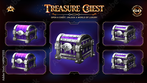 Treasure Chests Collection Unveiling a Realm from Basic to Upgraded Levels for RPG, Fantasy, and Medieval Games-Vector illustration Design