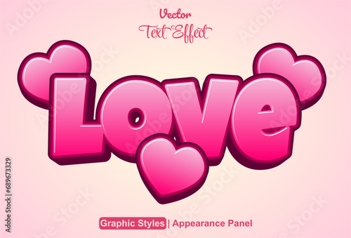 love text effect with pink graphic style and editable.