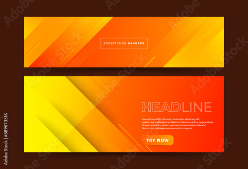 Modern banner background. Colorful. Orange and yellow bright gradation. Set collection. Slash pattern. Memphis . Vector