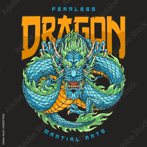 Fearless blue dragon sticker colorful
