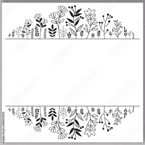 Floral hand-drawn frame Outlined doodle flowers and leaves frame for your text vector