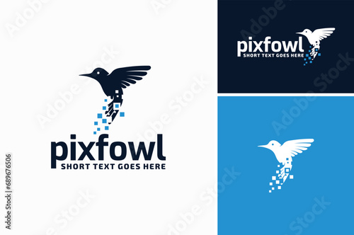 Modern Futuristic Flapping Hummingbird Colibri Bird with Pixel Dots for Digital Technology Logo Design