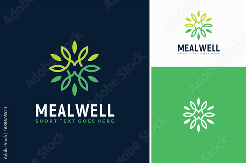 Circular Floral Leaves with Initial Letter MW WM Monogram for Organic Healthy Natural Food Nutrition Logo Design photo
