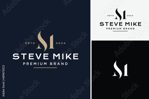 Initial Letter MS SM Monogram for Classic Vintage Premium Brand Label Logo Design photo