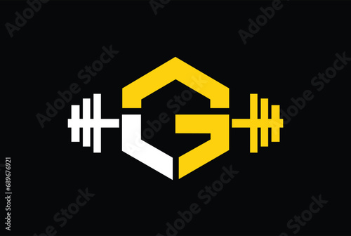 Letter L,G, LG OR GL Logo With barbell. Fitness Gym logo Vector.