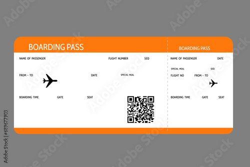 air ticket. Airline boarding pass template. Modern flight card blank design with the airplane. Air travel or trip concept. Vector illustration. photo