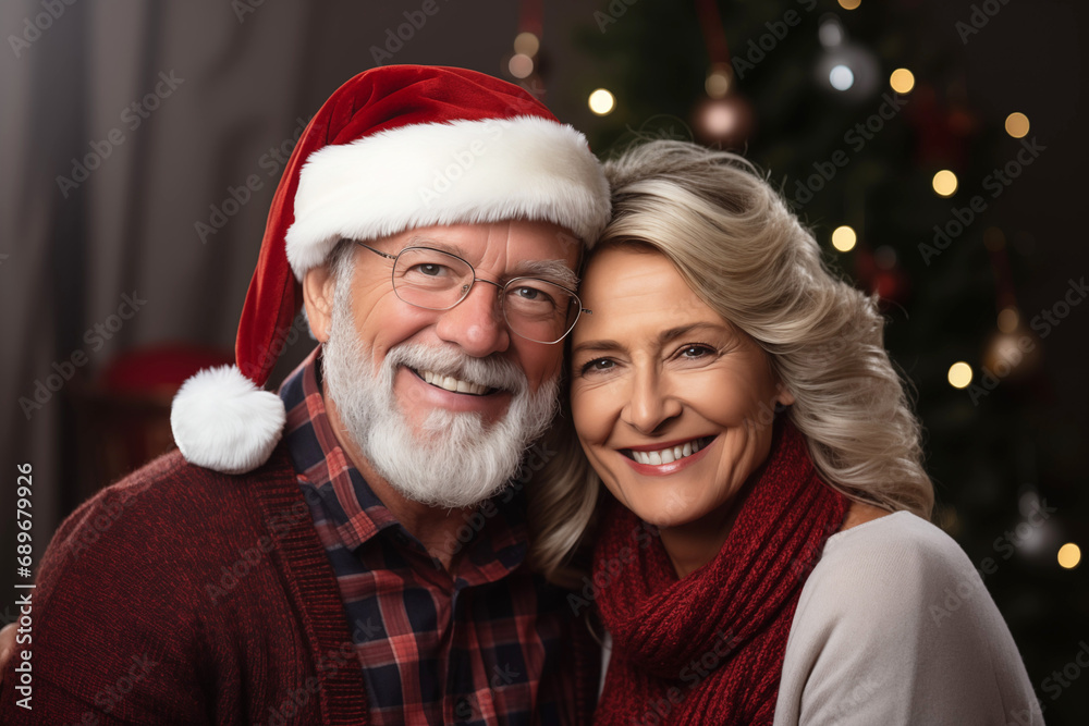 Happy Senior Family man and woman in a Christmas Environment Happy Senior Family man and woman in a Christmas Environment