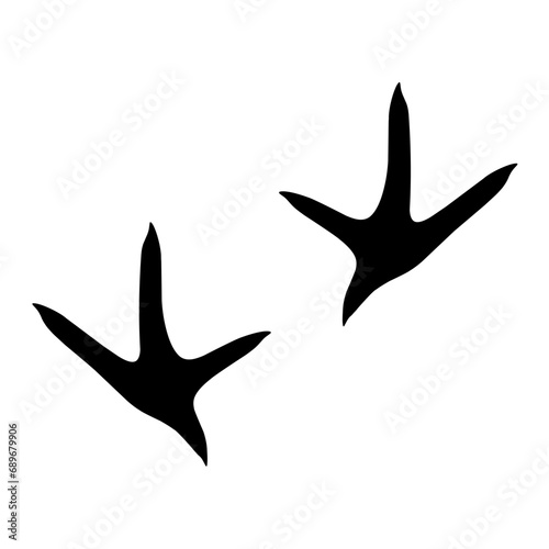 Vector silhouette of two chicken feet patterns on a white background. The shape of the chicken s footprints is black.