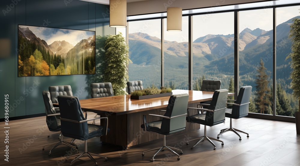 office interior with mountain view