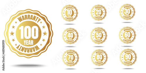 set of golden warranty logo,Vector golden warranty number. 10, 30, 20,  60, 50, 100,40,70,80,90, life time,logo design. vector illustration photo