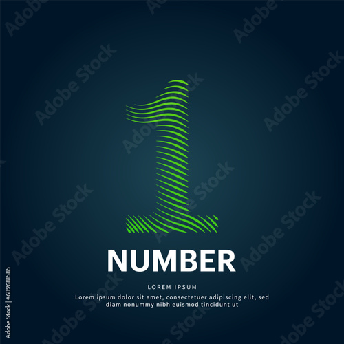 simple logo 1 number Illustration in a linear style. Abstract line art green number 1 Logotype concept icon. Vector logo number one color silhouette on a dark background. EPS 10