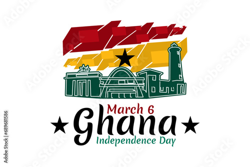 March 6, Independence Day of Ghana with national monument vector illustration. Suitable for greeting card, poster and banner.