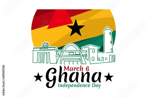 March 6, Independence Day of Ghana with national monument vector illustration. Suitable for greeting card, poster and banner.
