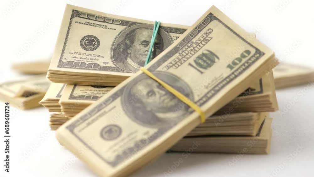 Dollars, money, USD. Stack of US dollars money lies on white background. Close-up Dollars, money, USD. Stack of US dollars money lies on white background. Close-up