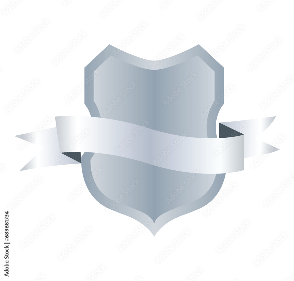 Heraldic blank shield icon with ribbon. Security illustration sign. Knight award symbol. Medieval royal vintage badge isolated on white Heraldic blank shield icon with ribbon. Security illustration sign. Knight award symbol. Medieval royal vintage badge isolated on white