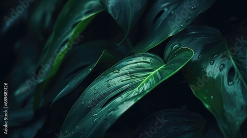 Banner with dark green leaves of a tropical plant