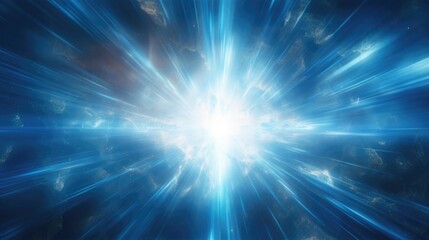 Banner with abstract glowing blue effect with sparkling rays and white backlight