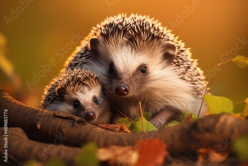 Hedgehogs  Scientific name  Erinaceus Europaeus. Close up of two wild  native European hedgehogs