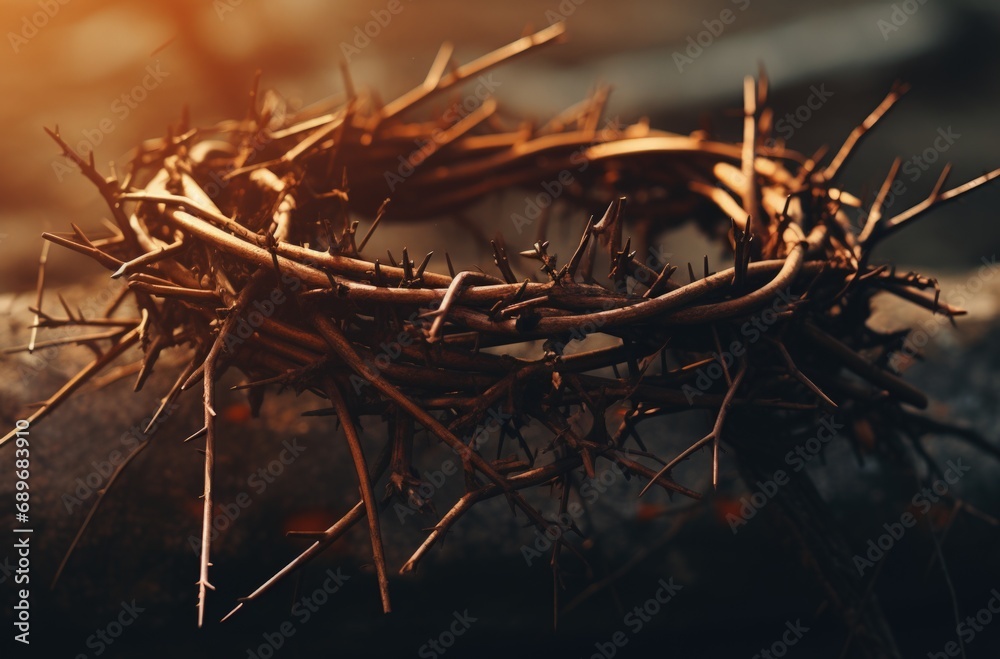 Crown of thorns illustration, concept of Christianity and Easter holiday. Generative AI Crown of thorns illustration, concept of Christianity and Easter holiday. Generative AI