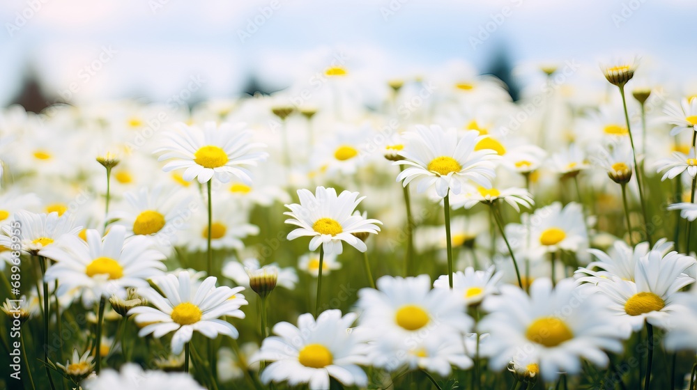The wallpaper of a field with daisies