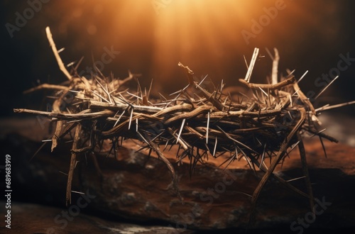 Crown of thorns illustration, concept of Christianity and Easter holiday. Generative AI photo