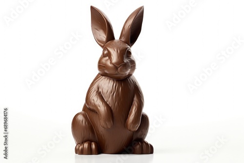 Easter bunny made of chocolate on white background, Easter holiday. Generative AI