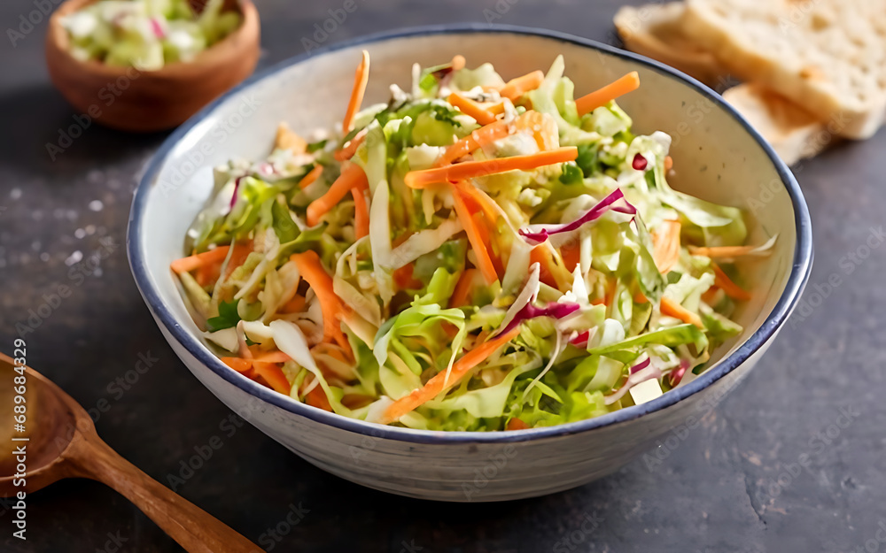 Capture the essence of Coleslaw in a mouthwatering food photography shot Generative AI Capture the essence of Coleslaw in a mouthwatering food photography shot Generative AI