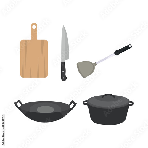 set of kitchen utensils collection on white background