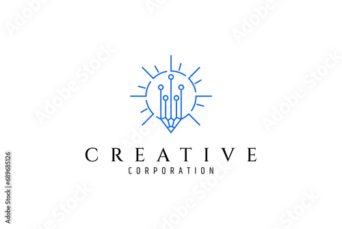 Pencil icon vector logo design with technology combination