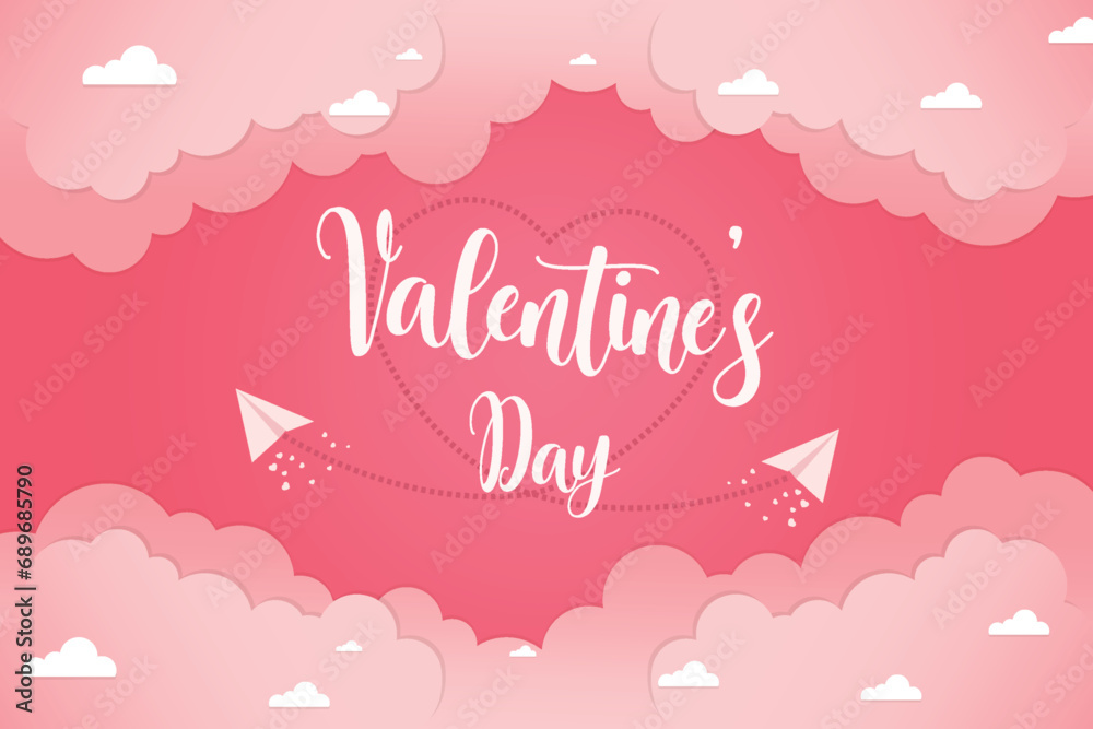 Vector illustration Pink happy valentines day background with hearts and text