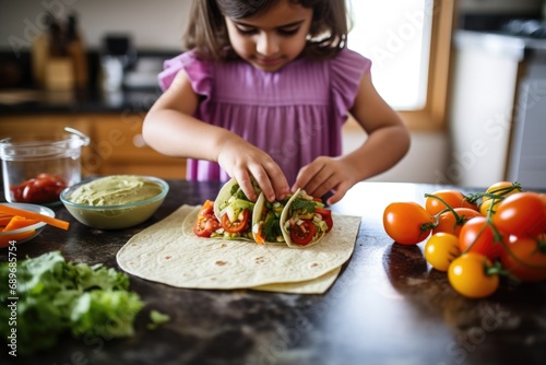 child preparing mexican tacos