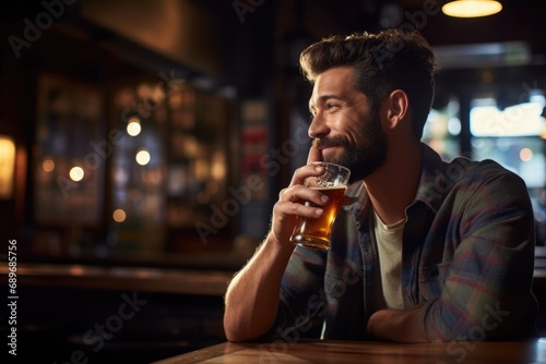 man quietly sipping an ipa at a bar photo