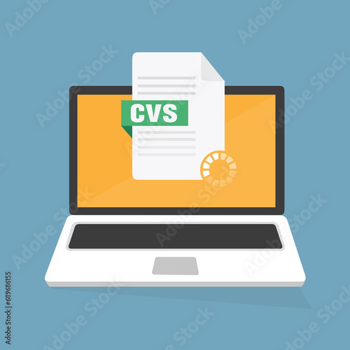 Laptop su schermo file CSV, tipo di documento con valori separati da virgole. Scarica il file con il design   dell'etichetta CSV e l'illustrazione photo