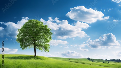 Using green field trees and blue sky as a background for a web banner is a great idea.