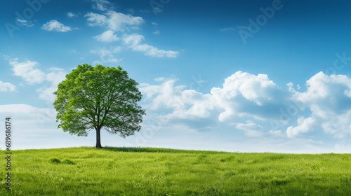 Using green field trees and blue sky as a background for a web banner is a great idea. © Humeyra