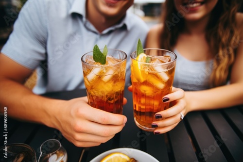 a couple sharing a couple of glasses of iced citrus tea