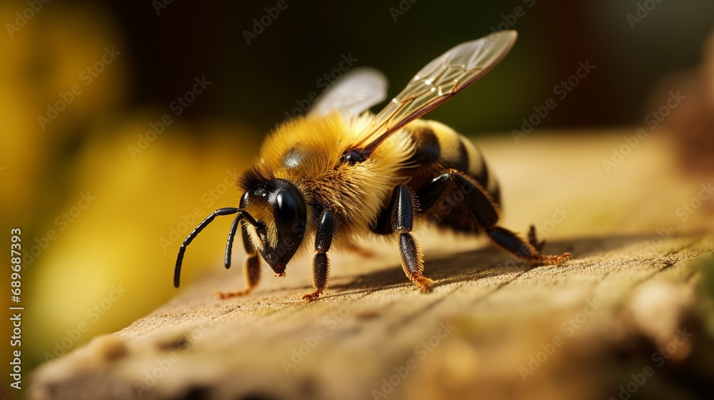 Concentrate on the hairy leg of a small bee with a keen eye. Concentrate on the hairy leg of a small bee with a keen eye.