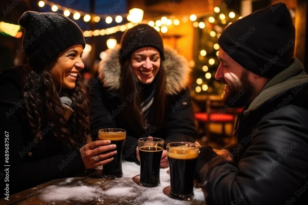 people enjoying stout beer on winter evening