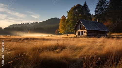 In a meadow filled with tranquility in october  a rustic hut was abandoned.