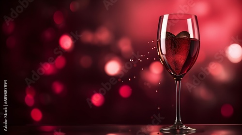 Close-up details of a glass of red wine, emphasizing the rich color and smooth texture against a romantic background, background image, generative AI