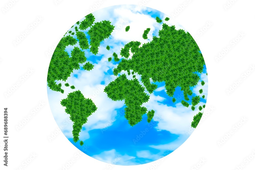 World map with green leaves and love the world concept