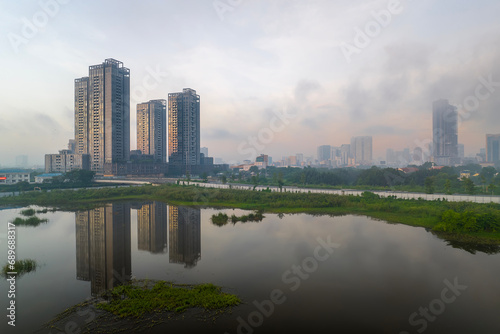 August 23  2023  Panorama of District 1  Ho Chi Minh City in the early morning