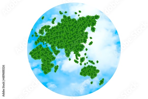 World map with green leaves and love the world concept