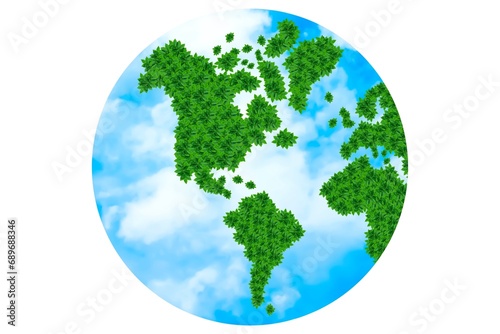 World map with green leaves and love the world concept