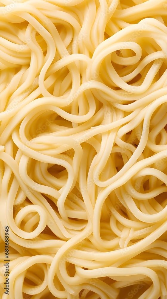 Close-up details of the perfectly cooked noodles in a bowl of ramen, capturing their texture against a simple white background, background image, generative AI