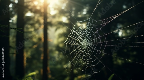 The forest is home to a spooky spider spinning its web.