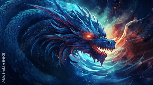 The legendary dragon that is both ferocious and dark blue