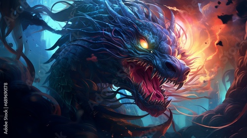 The legendary dragon that is both ferocious and dark blue