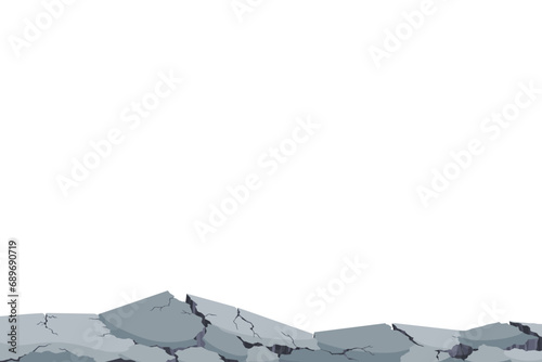 Earthquake destruction cracked the ground. Natural disasters. City panorama with damaged road. Urban ruined landscape vector illustration