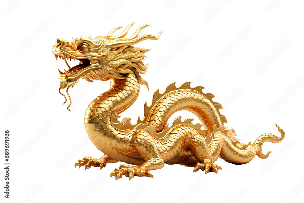 Fototapeta premium China-style lucky dragon concept Belief in longevity. Dragon made of gold are believed to bring longevity on a white background